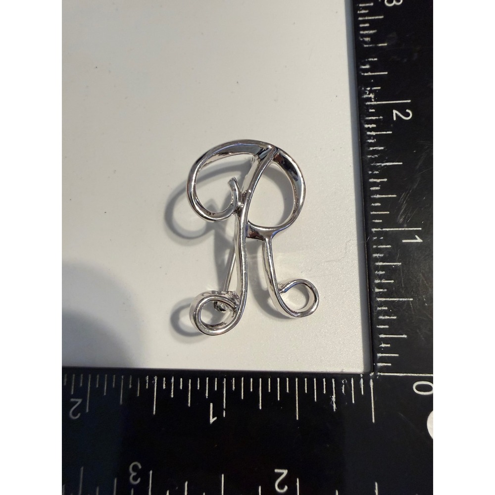 Vintage Sarah‎ Coventry Silver Tone Initial R Monogram Brooch Pin Cursive Script
